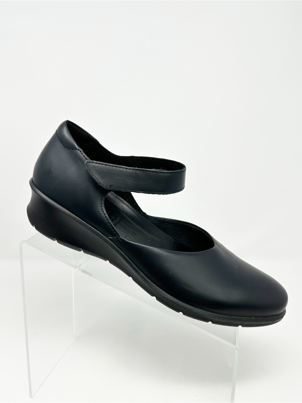 ECCO Felicia Mary Jane Comfort Wedge Flats Black Hook & Loop Strap Size 41